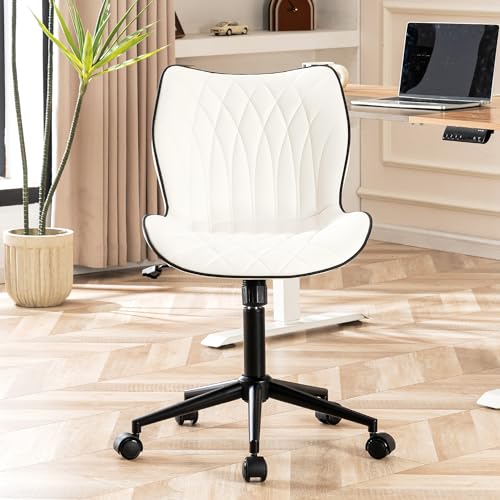Armless Office Chair with Wheels for Home Office - White