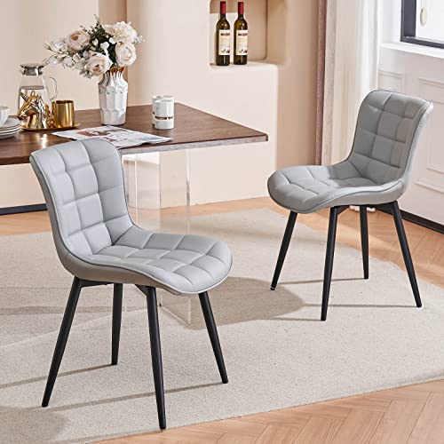 YOUTASTE Set of 2 Grey PU Leather Dining Chairs with Metal Legs