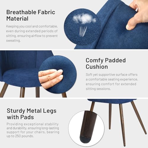 Set of 2 Dark Blue Upholstered Dining Chairs for Home and Restaurant