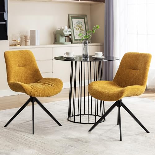 JNS AVIATION Set of 2 Mid Century Modern Yellow Swivel Dining Chairs