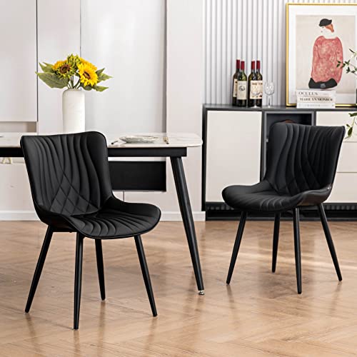YOUTASTE Set of 2 Mid-Century Modern Black Upholstered Dining Chairs