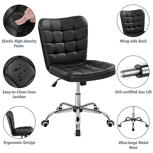 JNS AVIATION Modern Black Faux Leather Office Chair with Adjustable Height and Wheels