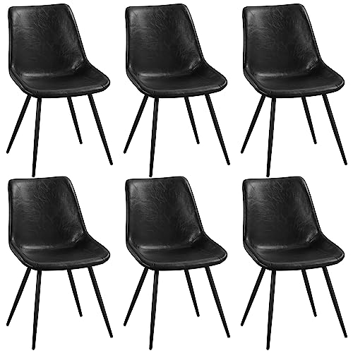 JNS AVIATION Modern Mid-Century Black Leather Dining Chairs (Set of 6)