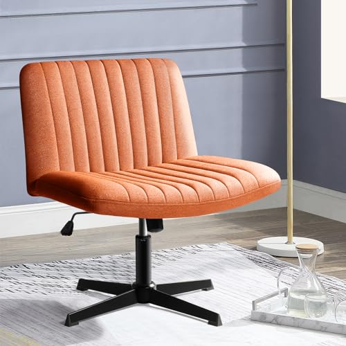 PUKAMI Armless Cross-Legged Desk Chair – Adjustable Fabric Padded Modern Swivel Chair for Home Office (Brown)