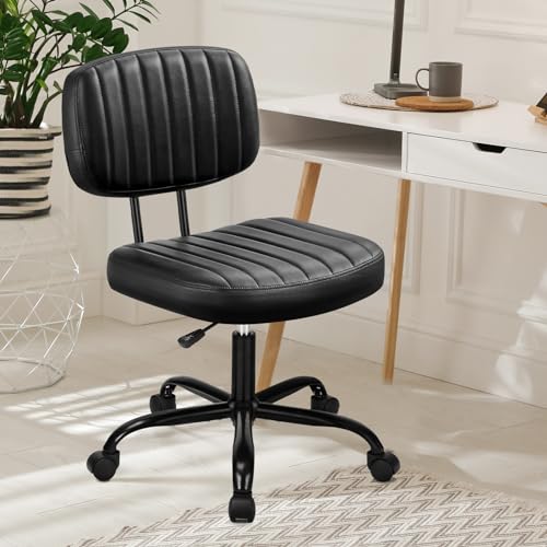 DUMOS Ergonomic Desk Chair with Lumbar Support and Swivel Wheels - Adjustable PU Leather, Black