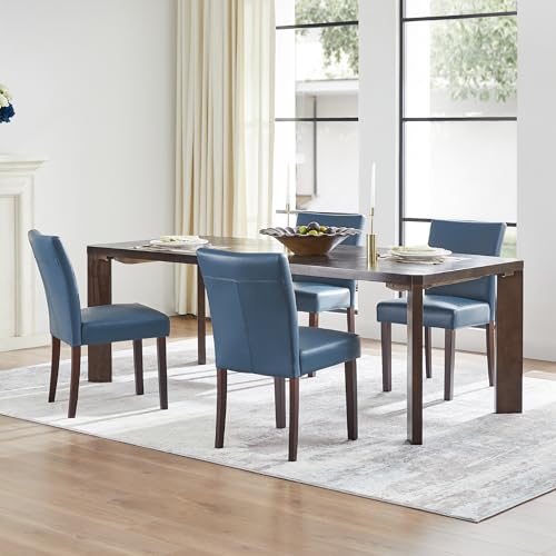 Blue Upholstered Kitchen & Dining Room Chairs, Set of 2, Faux Leather, Armless, Low Back