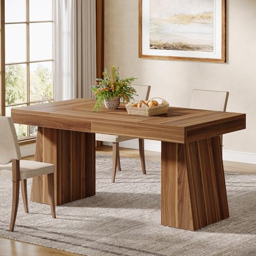 Tribesigns 55-Inch Mid-Century Modern Dining Table for 4-6, Brown Wood Rectangle with Sturdy Legs