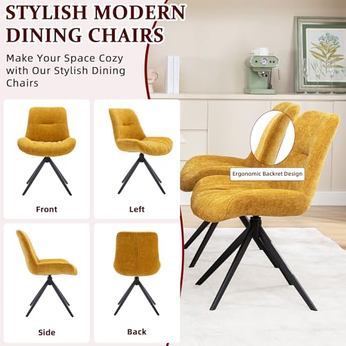 JNS AVIATION Set of 2 Mid Century Modern Yellow Swivel Dining Chairs