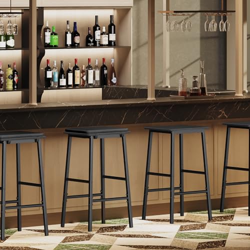 Set of 2 Upholstered Bar Stools for Dining Room and Kitchen Island, Black