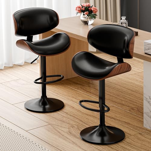 Modern Adjustable Swivel Bar Stools Set of 2 for Kitchen Island (Black)