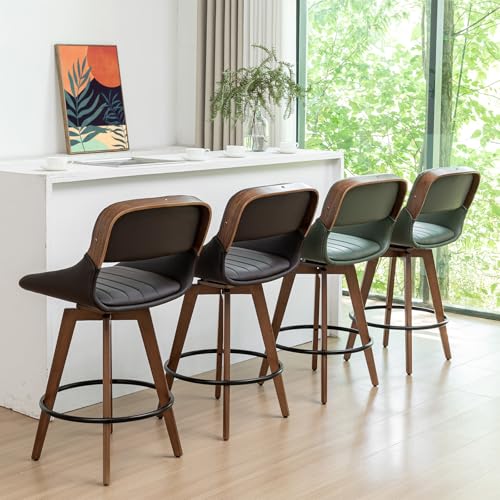 2 Leather Swivel Bar Stools - Walnut Craftsmanship