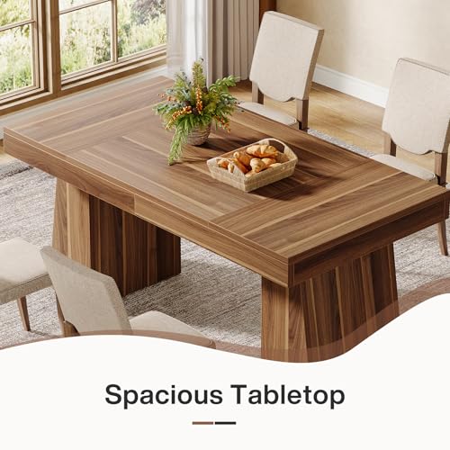 Tribesigns 55-Inch Mid-Century Modern Dining Table for 4-6, Brown Wood Rectangle with Sturdy Legs