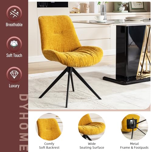 JNS AVIATION Set of 2 Mid Century Modern Yellow Swivel Dining Chairs