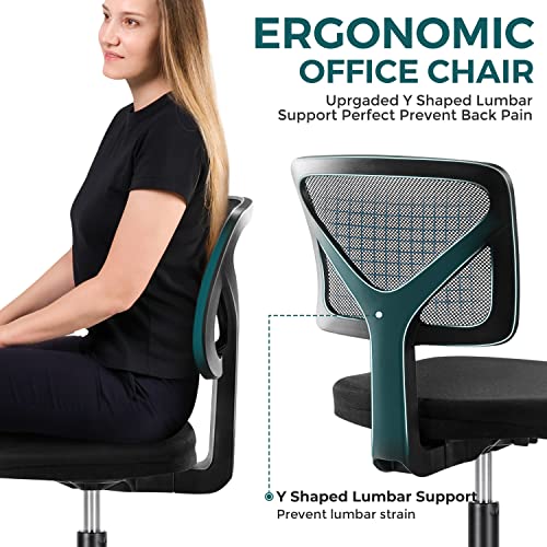 DUMOS Armless Rolling Desk Chair - Ergonomic Mesh Office Chair for Small Spaces, Dark Black