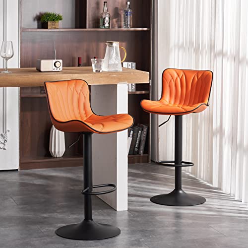 JNS AVIATION 24-Inch Swivel Counter Height Bar Stools for Kitchen Island – Faux Leather & Metal, Orange