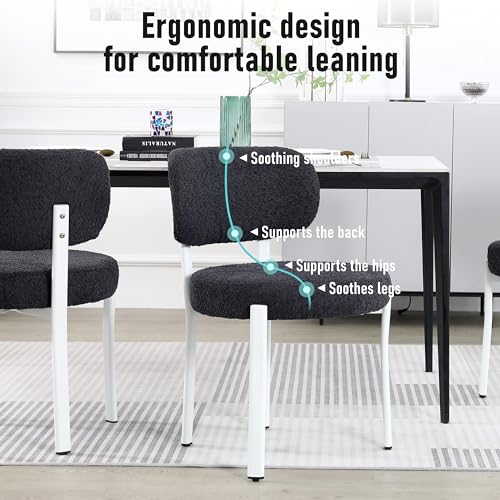 Modern Black Dining Chair Set of 2 with Sherpa Cushion Upholstery
