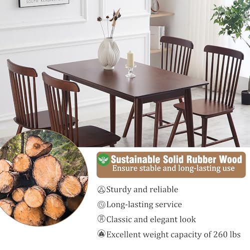 Set of 4 Farmhouse Solid Wood Windsor Dining Chairs for Restaurant or Kitchen (Walnut, 17.3 W x 16.1 D x 34.6 H)