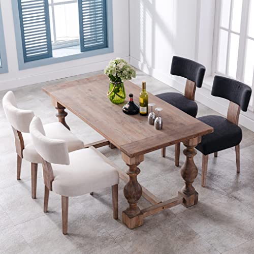 Beige Linen Dining Chairs with Wood Legs (Set of 4)