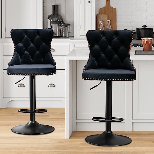 Modern Adjustable Swivel Bar Stools Set of 2 for Kitchen Island or Pub Counter