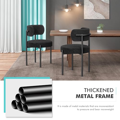 Set of 4 Mid-Century Modern Black Dining Chairs with Curved Backrest and Sherpa Upholstery
