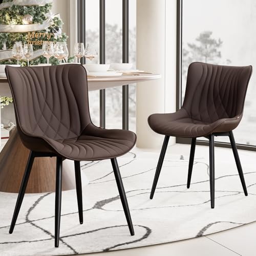 Brown Upholstered Dining Chairs Set of 2 for Kitchen & Dining Room