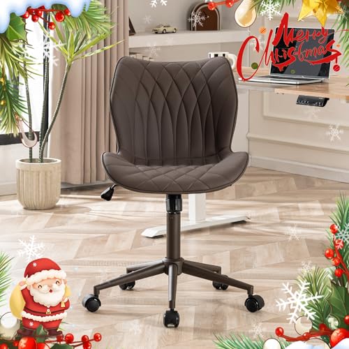 JNS AVIATION Ergonomic Swivel Chair with Wheels - Adjustable Faux Leather Desk Chair (Brown)