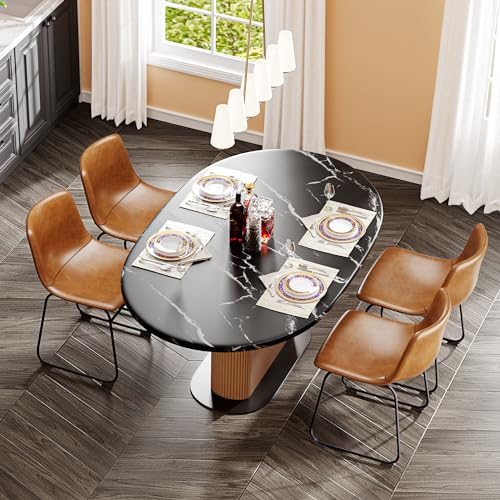 Set of 4 Modern Armless Faux Leather Dining Chairs (Brown)