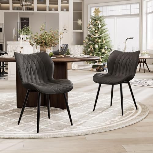 Set of 2 Upholstered Faux Leather Dining Chairs for Modern Living Spaces