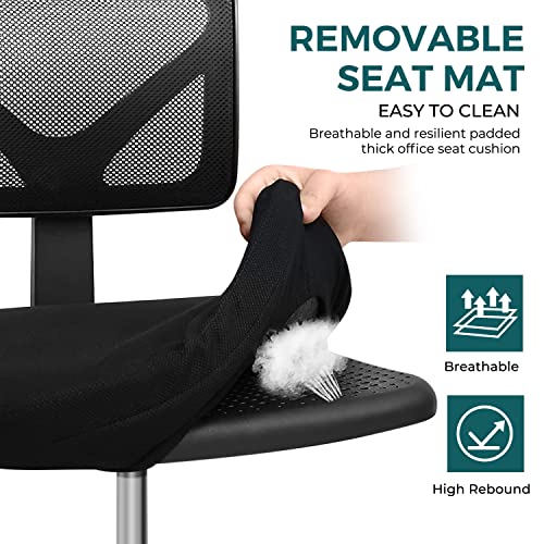 DUMOS Dark Black Ergonomic MeshArmless Desk Chair for Small Spaces