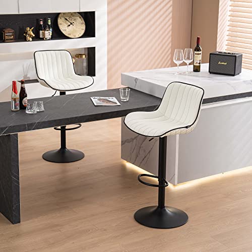 JNS AVIATION Set of 2 Modern Adjustable White Bar Stools with Backs - Mid Century PU Leather for Kitchen Island