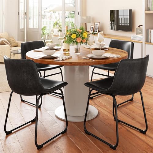 Set of 6 Black PU Leather Armless Dining Chairs with Backrest and Metal Legs for Kitchen and Dining Room