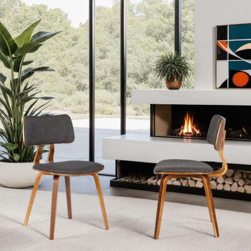 Jaguar Dining Chair in Charcoal Fabric and Walnut Wood Finish for Adults