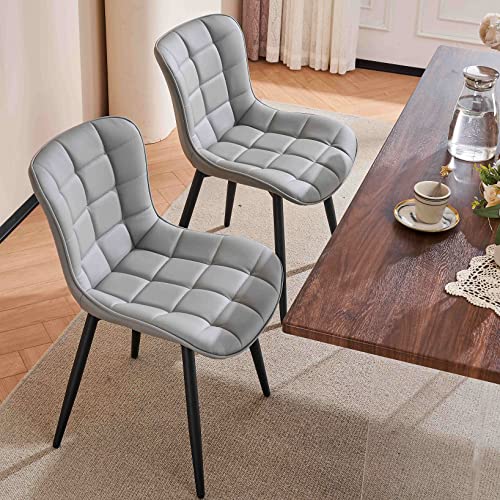 YOUTASTE Set of 2 Grey PU Leather Dining Chairs with Metal Legs