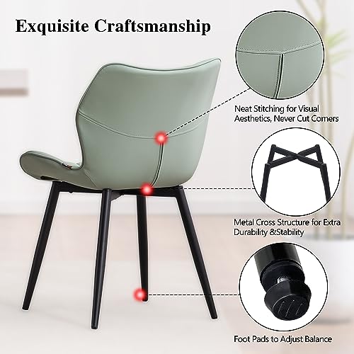 YOUNIKE Set of 2 Mint Green Upholstered Dining Chairs with Metal Legs
