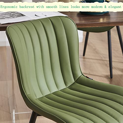 JNS AVIATION Set of 2 Olive Green Mid-Century Modern Dining Chairs - Armless Faux Leather with Metal Legs
