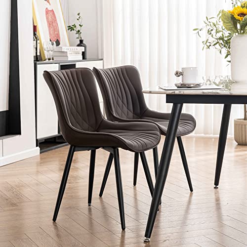 Brown Upholstered Dining Chairs Set of 2 for Kitchen & Dining Room