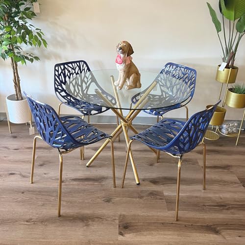 Set of 2 Elegant Navy Blue Dining Chairs with Gold Legs for Indoor/Outdoor Use