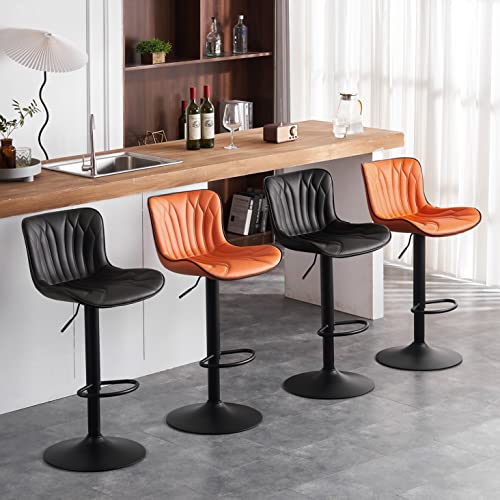 JNS AVIATION 24-Inch Swivel Counter Height Bar Stools for Kitchen Island – Faux Leather & Metal, Orange