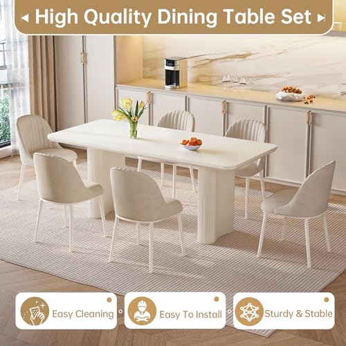 63 White Modern Dining Table with Sleek Pedestal Support for Kitchen and Living Room