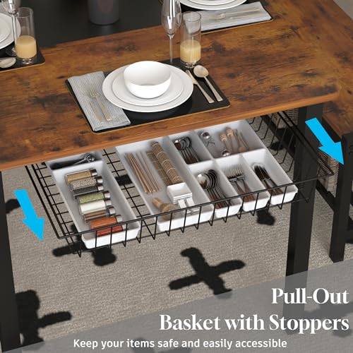 Industrial Dining Table Set for 4-6: Rustic Brown with Benches, Chairs, and Storage Rack