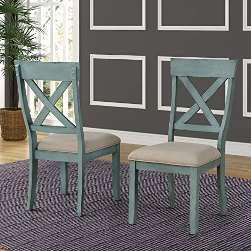 Roundhill Prato Blue and Tan Dining Chair Set