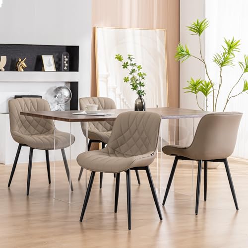 JNS AVIATION Set of 2 Mid-Century Modern Khaki Dining Chairs - Comfortable Upholstered Faux Leather