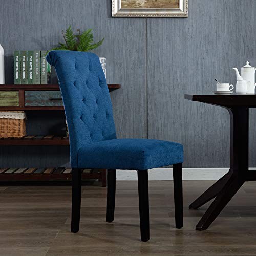 LSSBOUGHT Stylish Blue Dining Chairs with Solid Wood Legs, Set of 2