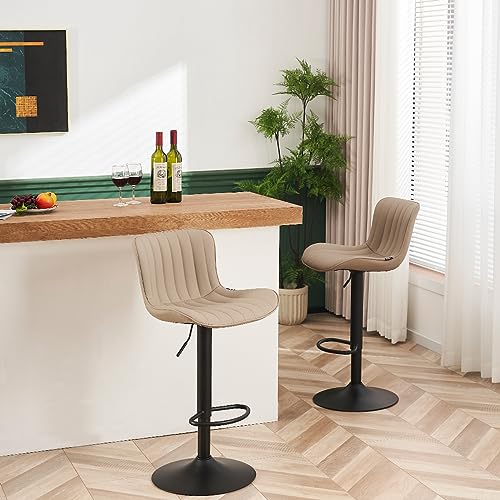 JNS AVIATION Khaki Adjustable Swivel Bar Stools - Set of 2