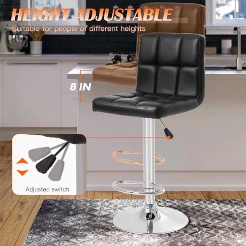 2 Pack Black PU Leather Adjustable Bar Stools