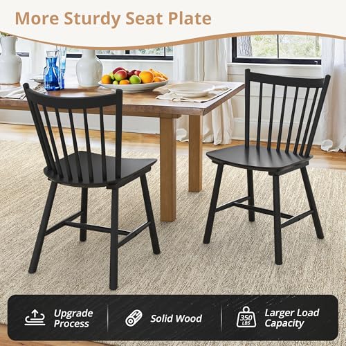 LUE BONA Set of 4 Farmhouse Wooden Dining Chairs, Black Windsor Style