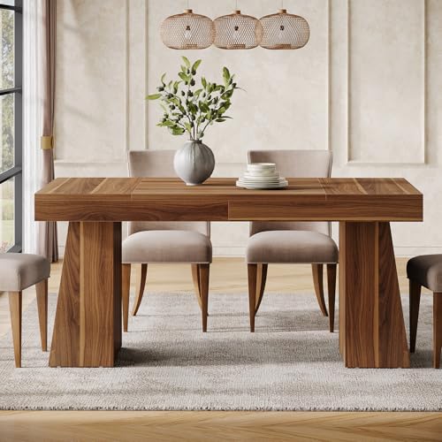 Tribesigns 55-Inch Mid-Century Modern Dining Table for 4-6, Brown Wood Rectangle with Sturdy Legs