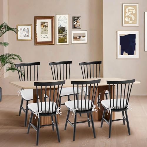 JNS AVIATION Black Wooden Spindle Back Windsor Dining Chairs (Set of 6)