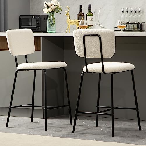 White Upholstered Kitchen Island Stool Set of 2
