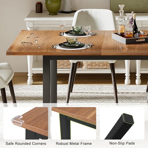 JNS AVIATION 63 Extendable Walnut Dining Table for 4-8 – Modern Farmhouse Design for Small Spaces